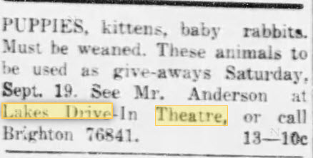 Lakes Drive-In Theatre - 09 Sep 1953 Article